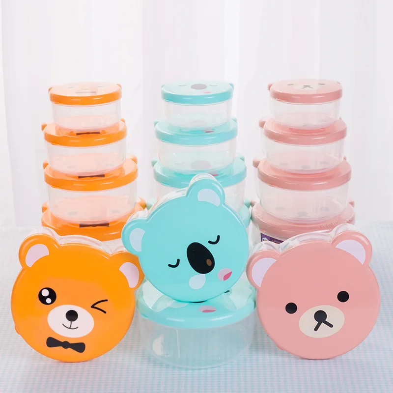 Kids.Outdoor Utensils - 4 ピース/セット子供プラスチック弁当箱漫画プリント日本の屋外食品保存容器子供学生電子レンジランチ食器