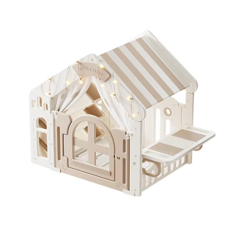 Kids Outdoor Cubby House - 現代的な屋内外兼用幼児用プラスチック製テント、キューブハウス、プレイハウス、秘密基地付きキャッスル、ゲームプレイ用プレイハウス