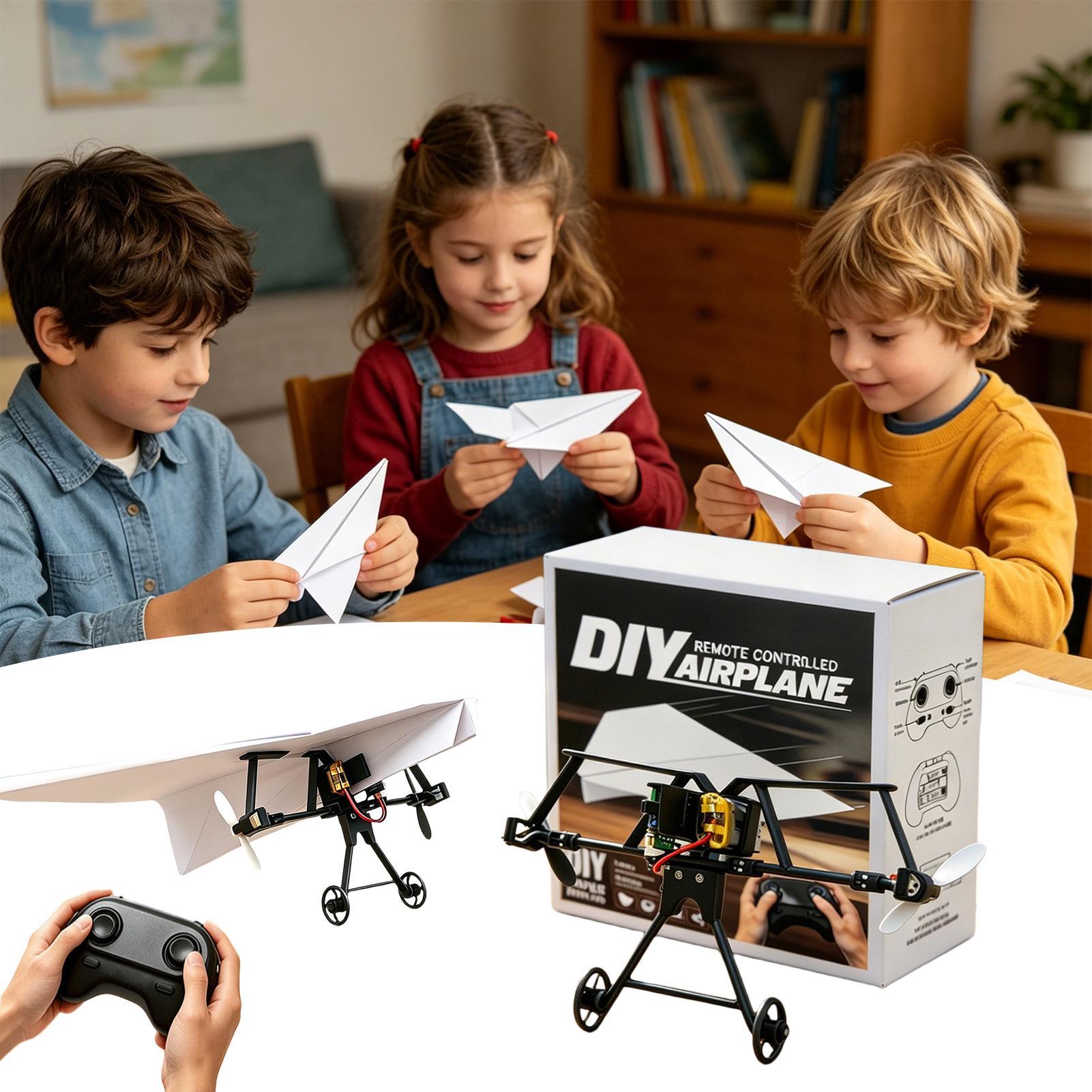 Kids Outdoor Set - DIY RC紙飛行機キット、ジャイロスタビライザー付き電動リモコン飛行機、男の子と女の子向け、裏庭、公園、ビーチで遊べる。