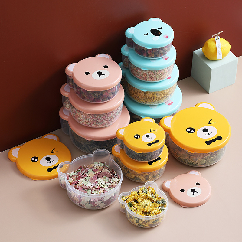 Kids.Outdoor Utensils - 4個子供プラスチック漫画かわいい弁当箱日本屋外食品保存容器子供学生マイクロ波弁当箱道具