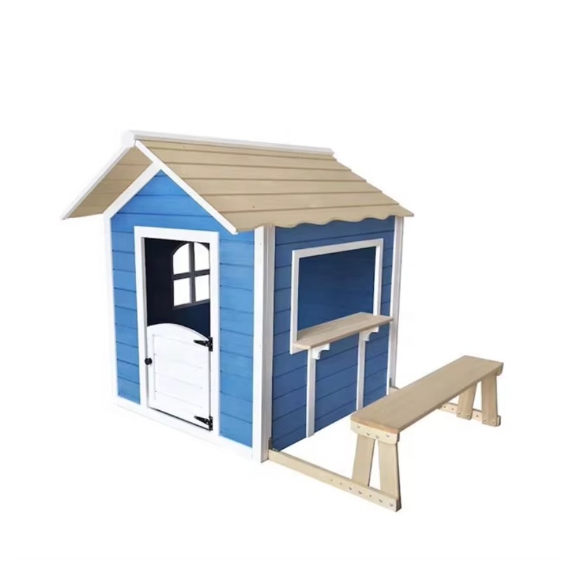 Kids Outdoor Cubby House - 屋外用木製子供用プレイハウス、モダンなキッズ用小屋（スツール付き）