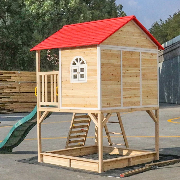 Kids Outdoor Cubby House - 屋外木製遊具プレイハウス子供用小屋クービーハウスクライミング木製ハウス