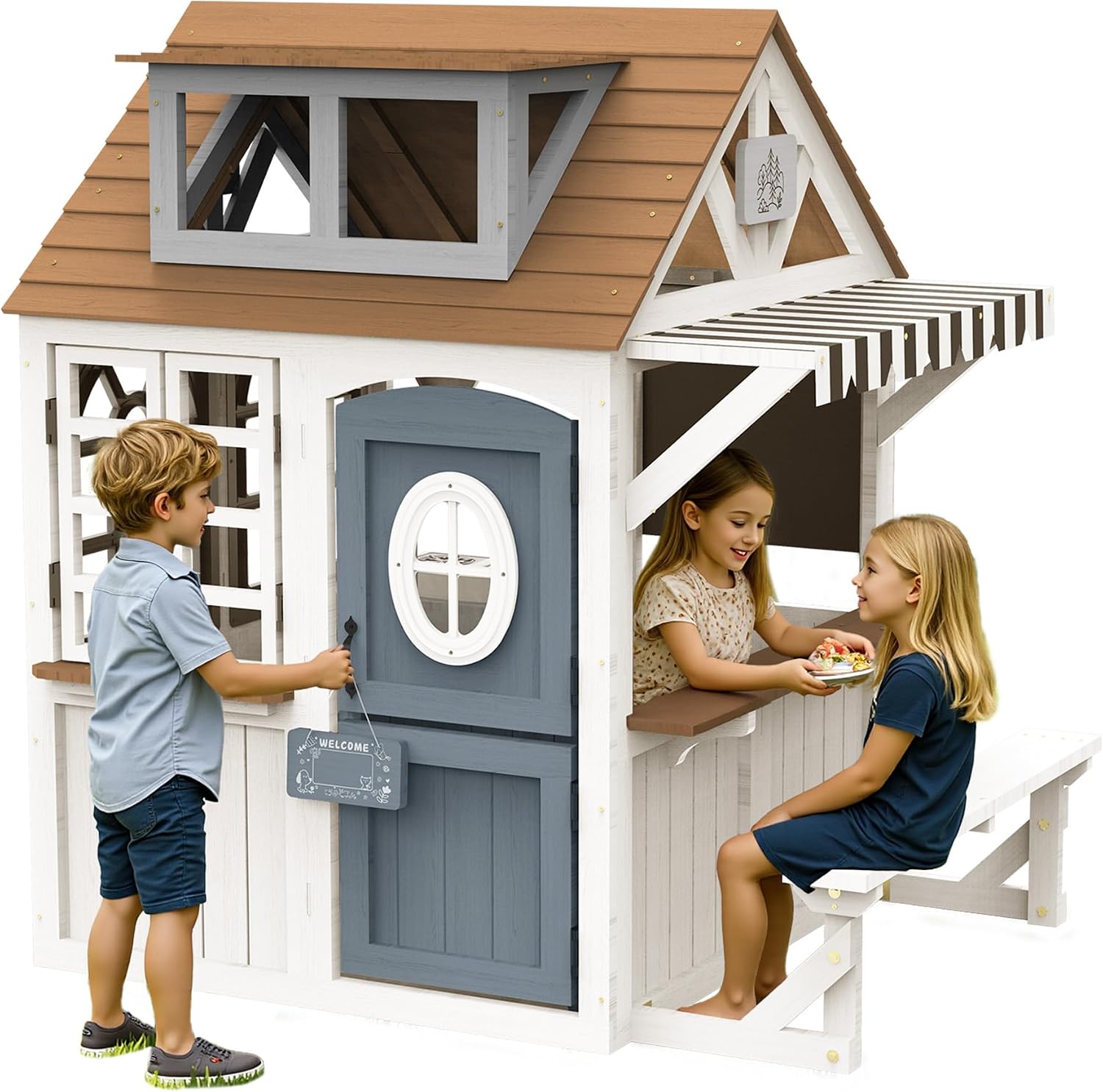 Kids Outdoor Wooden Playhouse - アルバット キッズ アウトドア 木製プレイハウス キッチンセット付き |