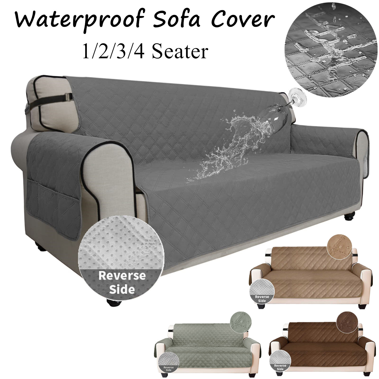 Kids Outdoor Lounge Chair - 防水リバーシブルソファカバー,キルティング家具プロテクター,洗える,ペット,子供に優しい,1人掛け,2人掛け,3人掛け,4人掛け