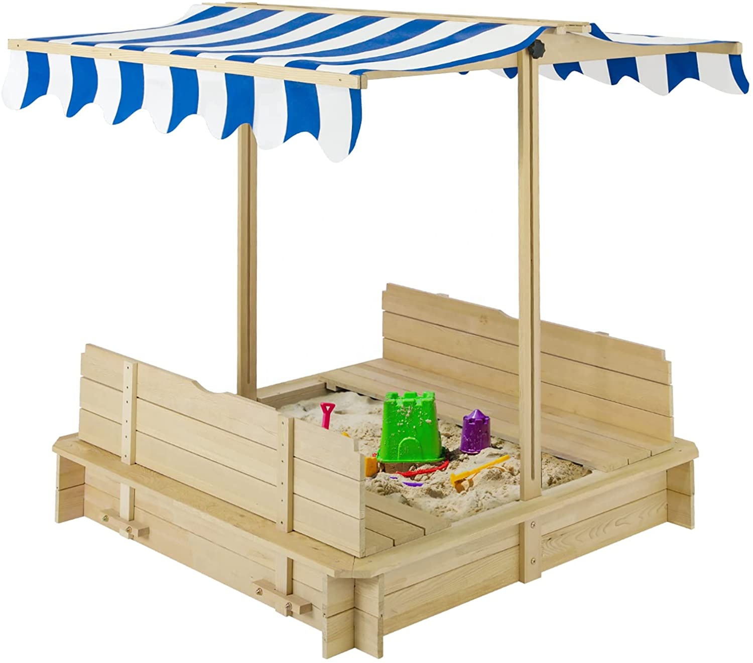 Kids Unique Outdoor Toys - ユニークな子供用木製ボート型砂場、屋外用木製砂場（キャノピー付き）