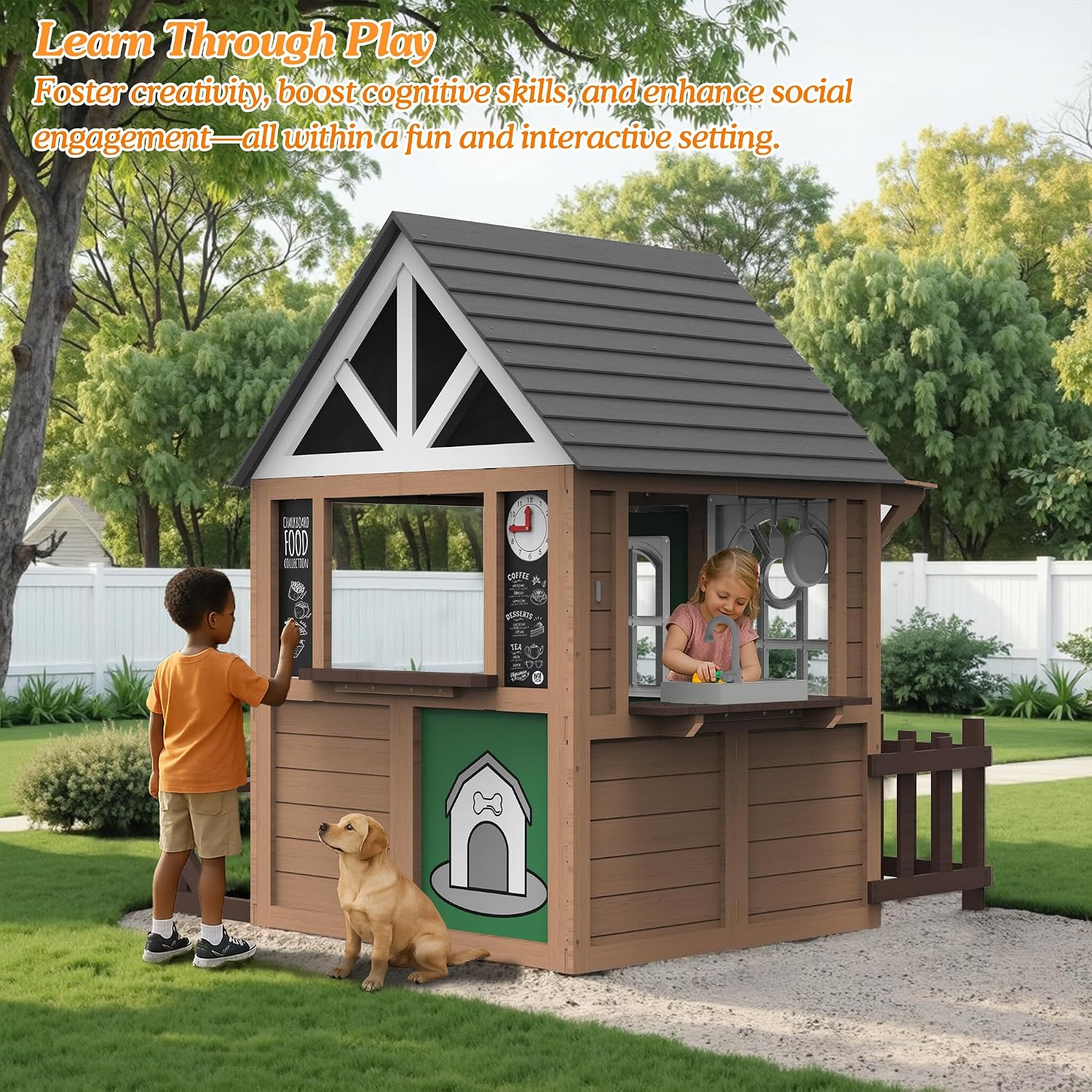 セジーン屋外用子供用プレイハウス、モミ材製キッズプレイハウス - Kids Outdoor Wooden Playhouse のレビューと価格