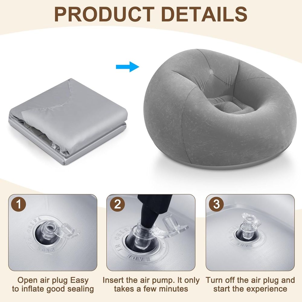 空気注入式ビーンバッグチェア、グレーのポータブルレイジーソフ - Kids Outdoor Bean Bag のレビューと価格