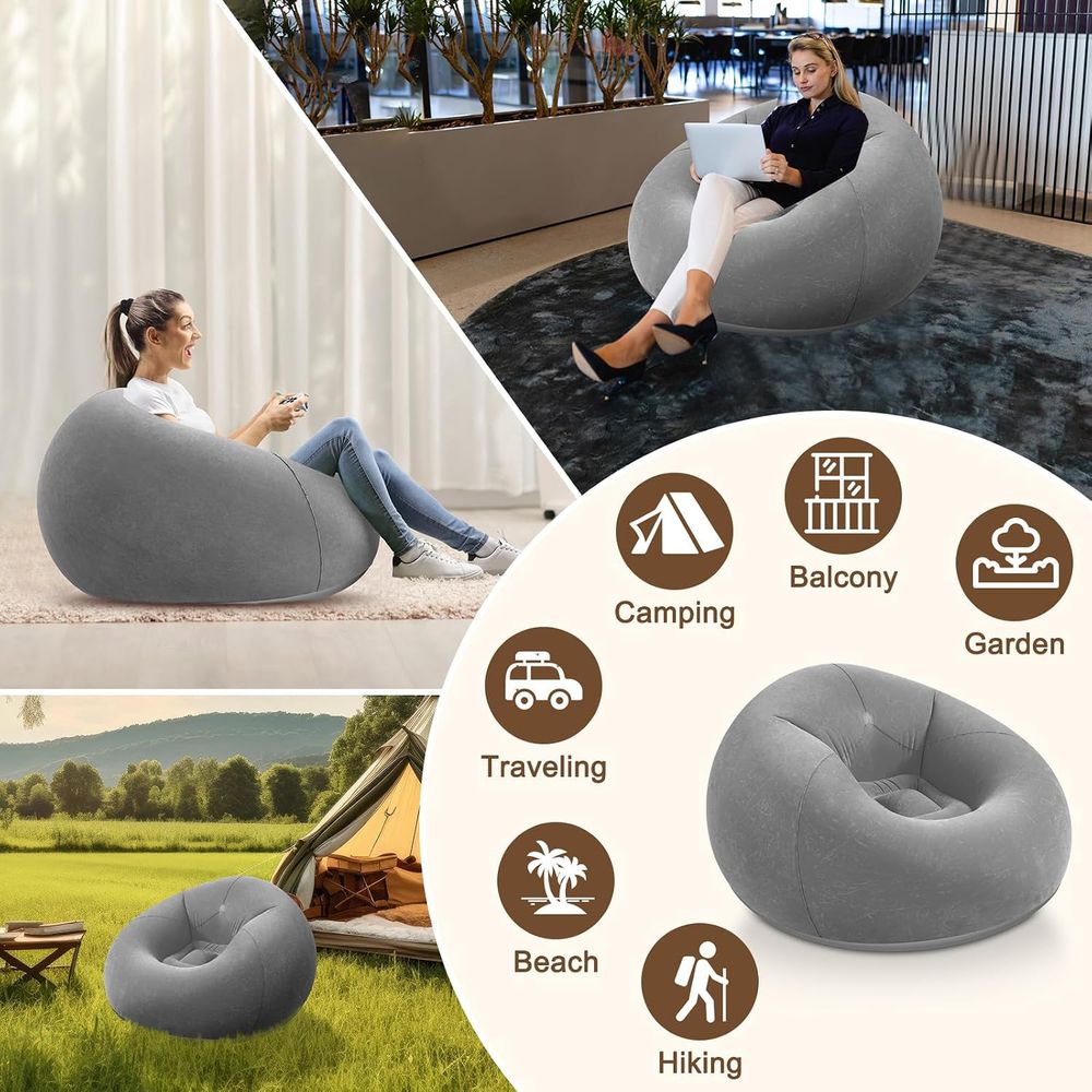空気注入式ビーンバッグチェア、グレーのポータブルレイジーソフ - Kids Outdoor Bean Bag のレビューと価格