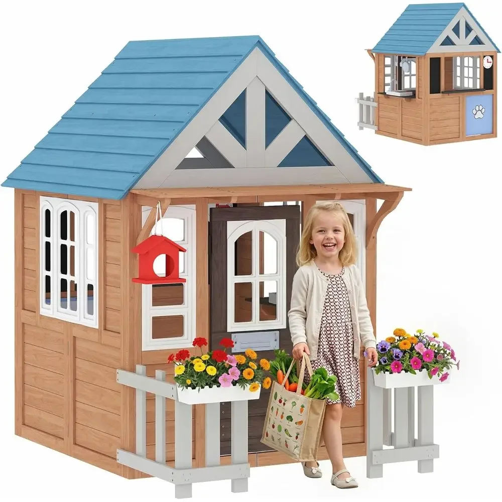 カバ屋外プレイハウス（ペット用ドア付き）、木製キッズプレイハ - Kids Outdoor Wooden Playhouse のレビューと価格