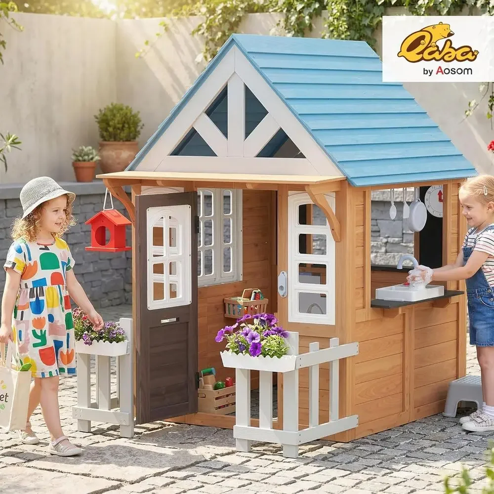カバ屋外プレイハウス（ペット用ドア付き）、木製キッズプレイハ - Kids Outdoor Wooden Playhouse のレビューと価格