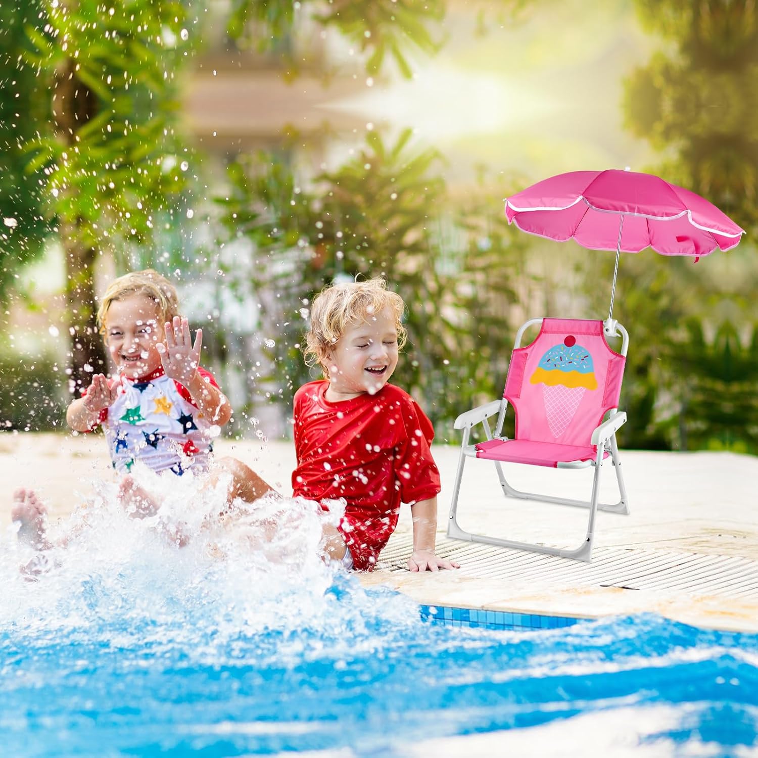 1 セット折りたたみビーチチェア傘付きポータブル屋外キャンプ - Kids Outdoor Lounge Chair のレビューと価格