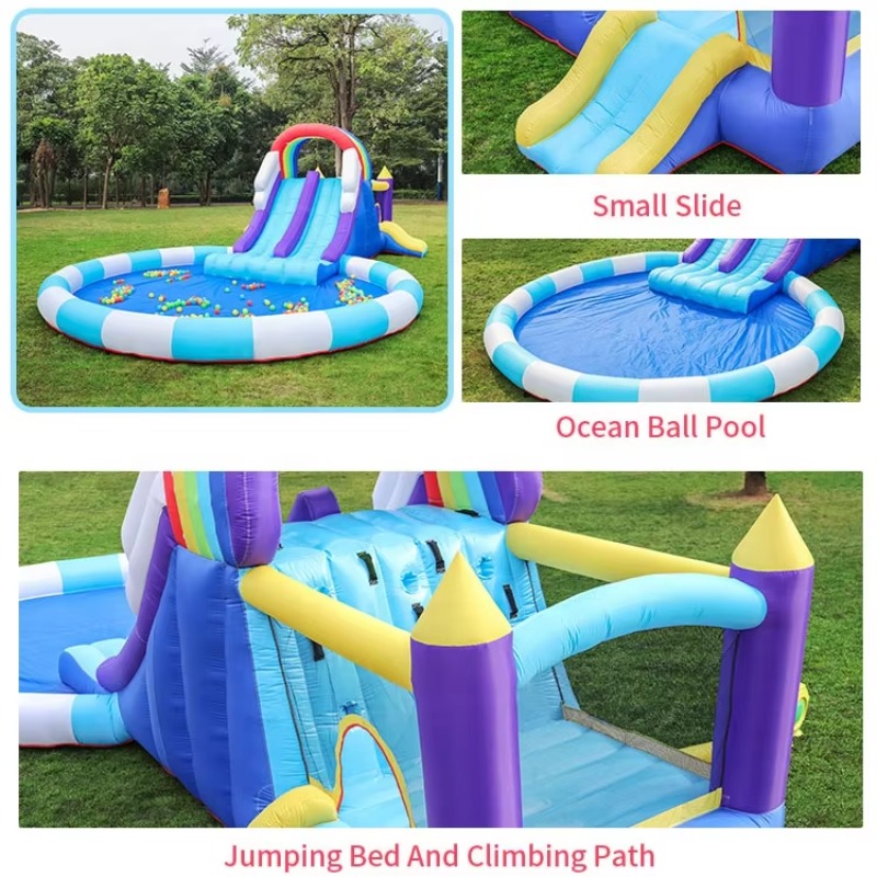 巨大レインボーインフレータブルウォータースライド、子供用PV - Kids Outdoor Water のレビューと価格
