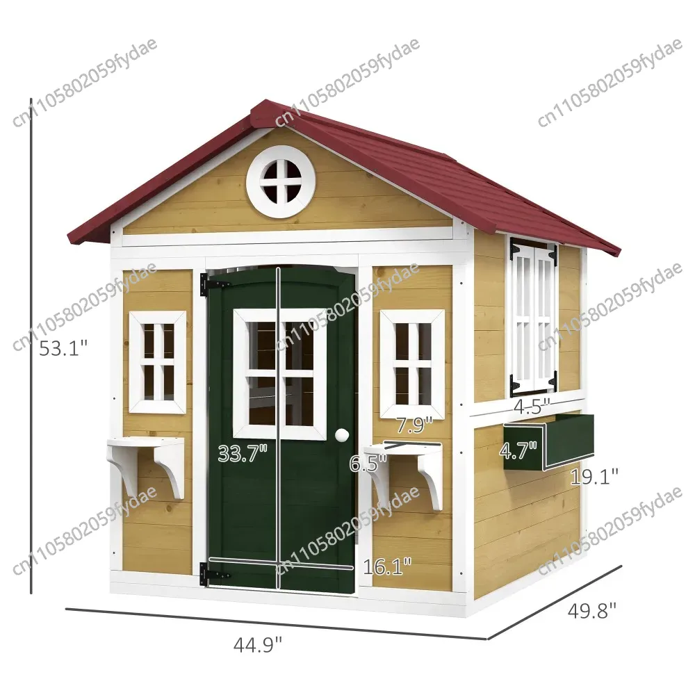 木製屋外子供用プレイハウス、ドア、窓、植木鉢と箱付き、裏庭小 - Kids Outdoor Wooden Playhouse のレビューと価格