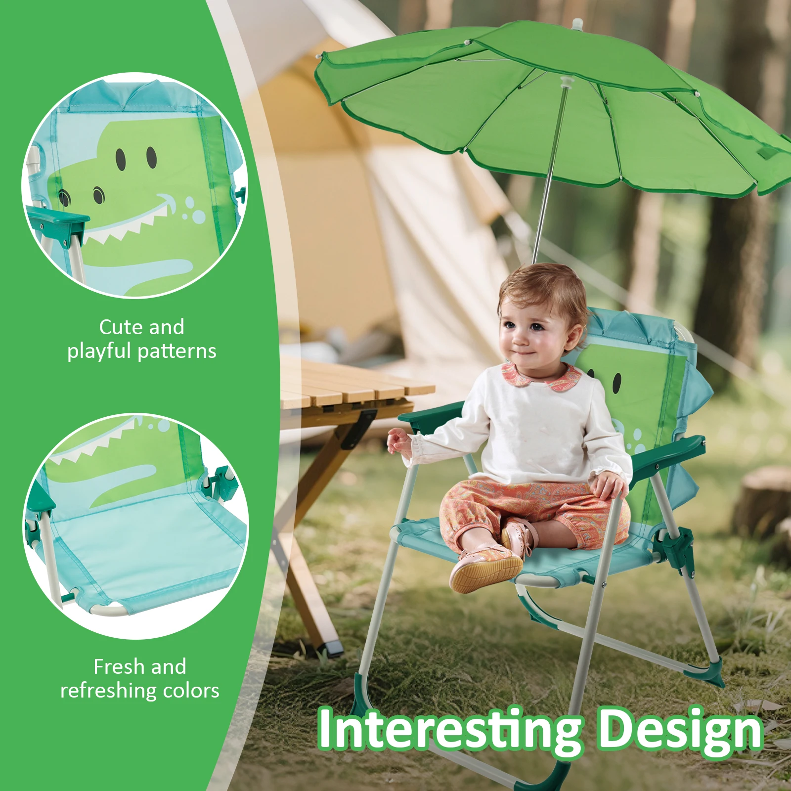 子供用折りたたみビーチチェア、日傘付き、屋外軽量旅行ピクニッ - Kids Outdoor Lounge Chair のレビューと価格
