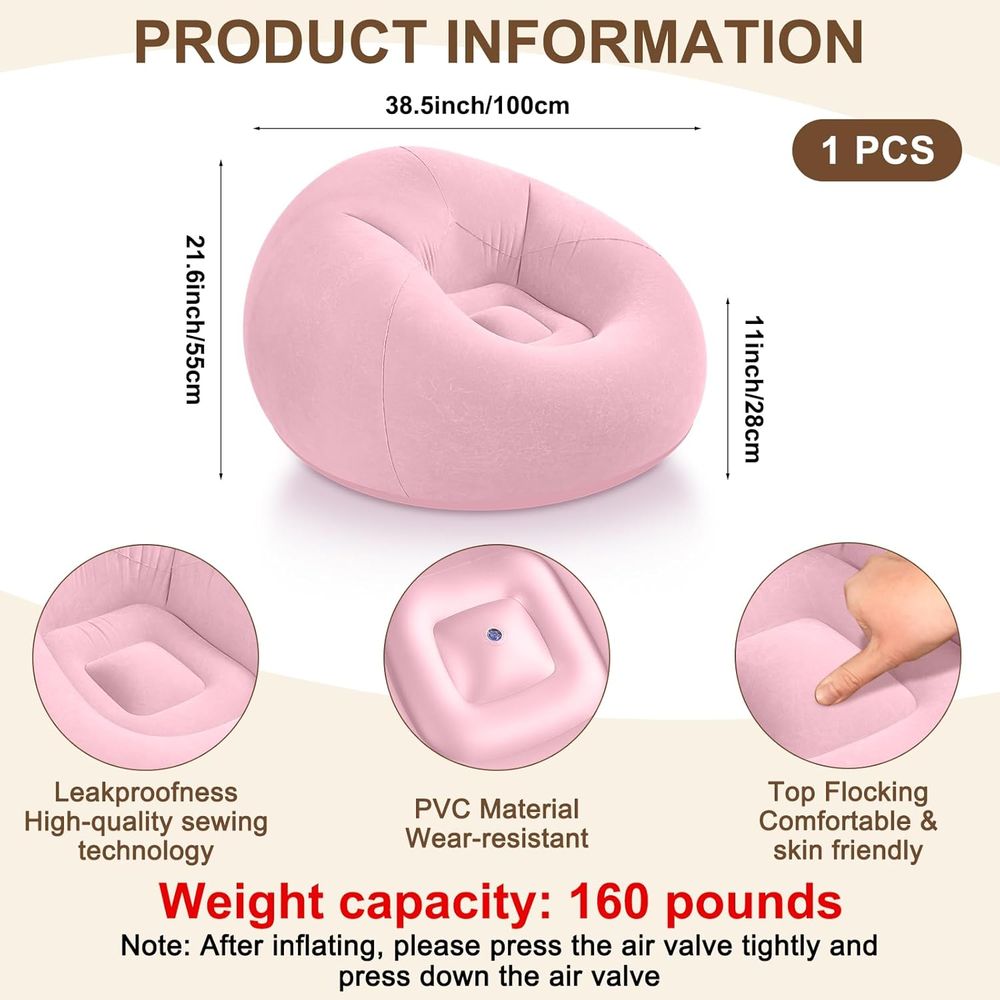 インフレータブルビーンバッグチェア、ピンク |   大人と子 - Kids Outdoor Bean Bag のレビューと価格