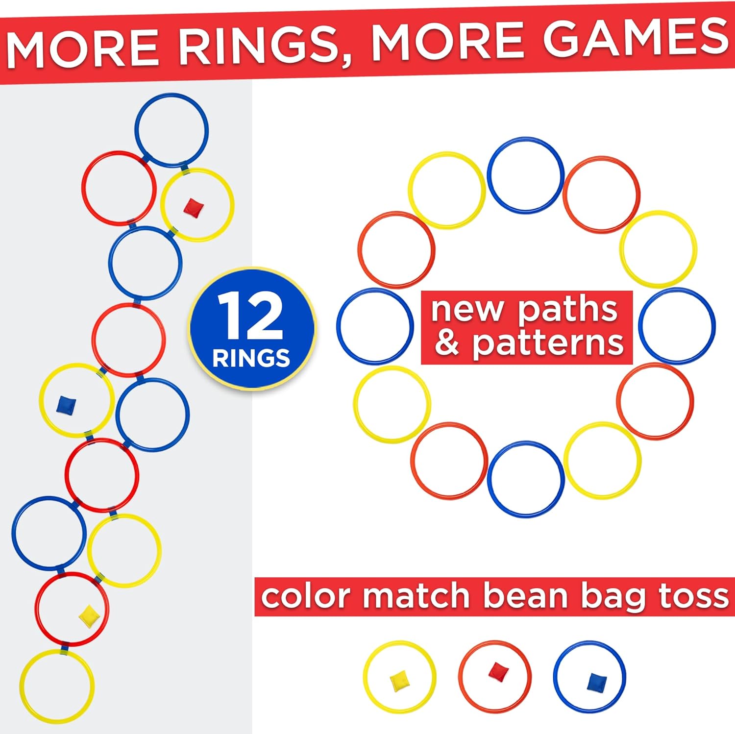 ホップスコッチリング、12 x 11インチのリングと3つのビ - Kids Outdoor Bean Bag のレビューと価格