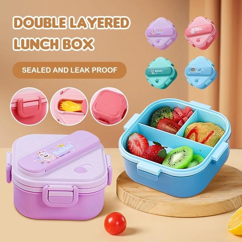 かわいい漫画柄の子供用3段弁当箱、漏れ防止蓋とカトラリーセッ - Kids.Outdoor Utensils のレビューと価格