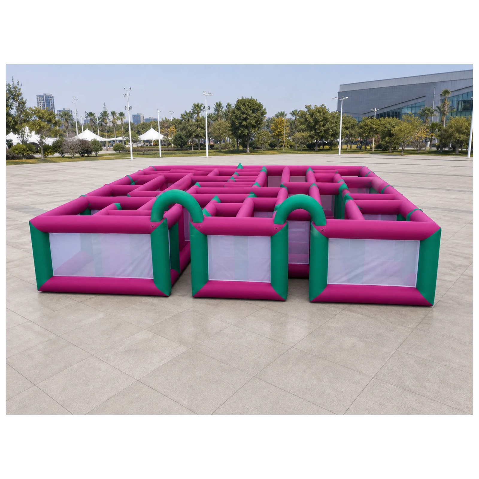 大型マゼンタグリーンメッシュオープントップインフレータブル迷 - Kids Outdoor Venues のレビューと価格