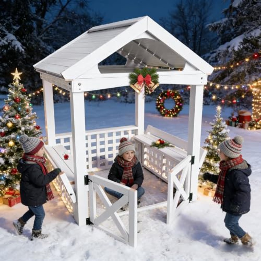 屋外木製プレイハウス（2～8歳のお子様向け）、防水加工の白い - Kids Outdoor Wooden Playhouse のレビューと価格