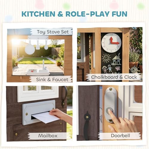 屋外用プレイハウス（ペット用ドア付き）、木製キッズプレイハウ - Kids Outdoor Wooden Playhouse のレビューと価格