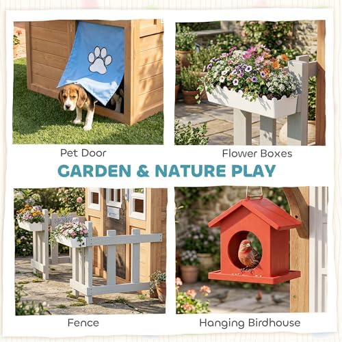 屋外用プレイハウス（ペット用ドア付き）、木製キッズプレイハウ - Kids Outdoor Wooden Playhouse のレビューと価格
