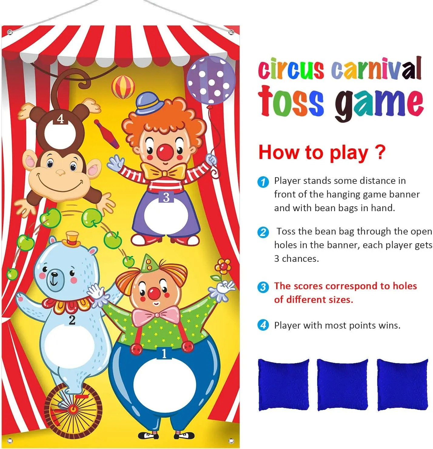サーカスピエロ猿クマビーンバッグ投げゲームバナー、子供用カー - Kids Outdoor Bean Bag のレビューと価格