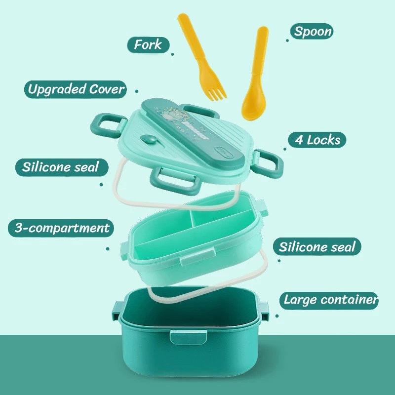 かわいい漫画柄子供用弁当箱 3つのコンパートメント付き 漏れ - Kids.Outdoor Utensils のレビューと価格