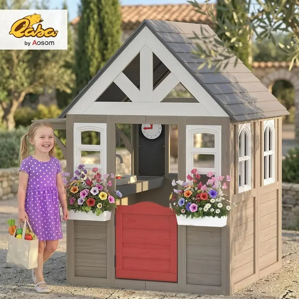 カバ屋外プレイハウス、犬用扉付き木製キッズプレイハウス、下部 - Kids Outdoor Wooden Playhouse のレビューと価格