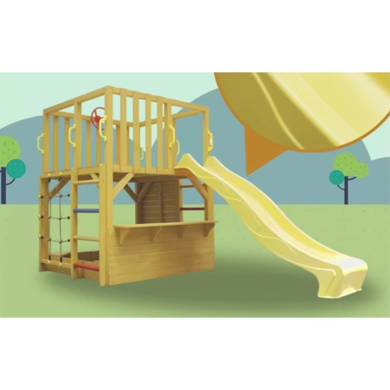 子供用木製屋外小屋と滑り台、クライミングネット/壁付き（4～ - Kids Outdoor Cubby House のレビューと価格
